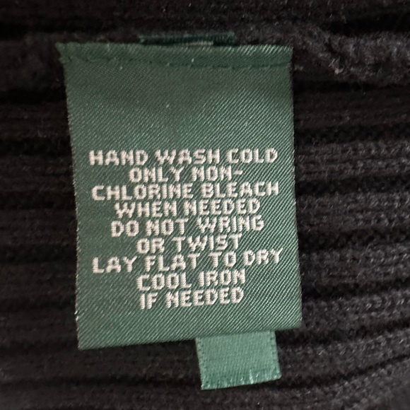 Lauren Ralph Lauren Midi Black Knit Sweater Dress High Collar Gold Accents Sz M - Picture 10 of 11